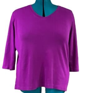 St. John's Bay 3/4 Sleeve V-Neck Top PXL Dark Pink 100% Cotton